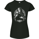 Evil Nun Drinking Beer Horror Halloween Womens Petite Cut T-Shirt Black
