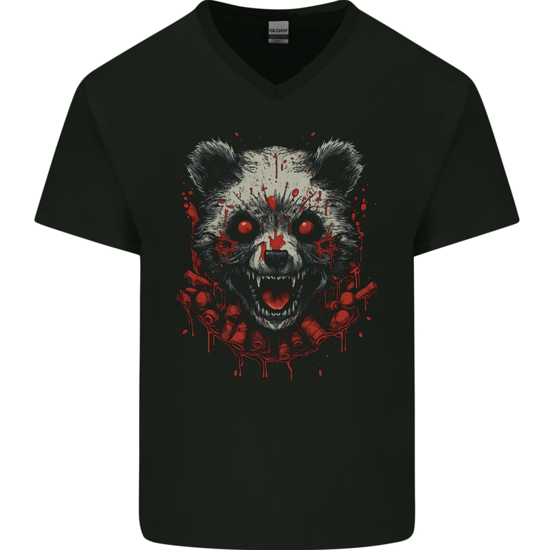 Evil Panda Bear Fantasy Horror Halloween Mens V-Neck Cotton T-Shirt Black