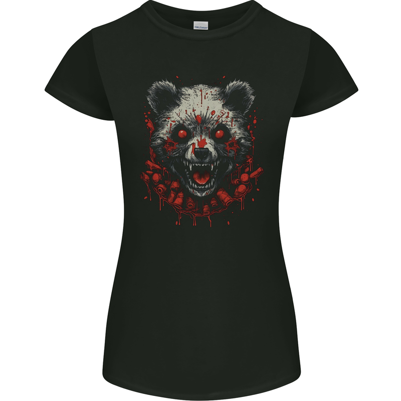 Evil Panda Bear Fantasy Horror Halloween Womens Petite Cut T-Shirt Black