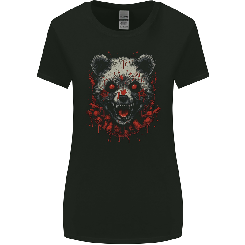 Evil Panda Bear Fantasy Horror Halloween Womens Wider Cut T-Shirt Black