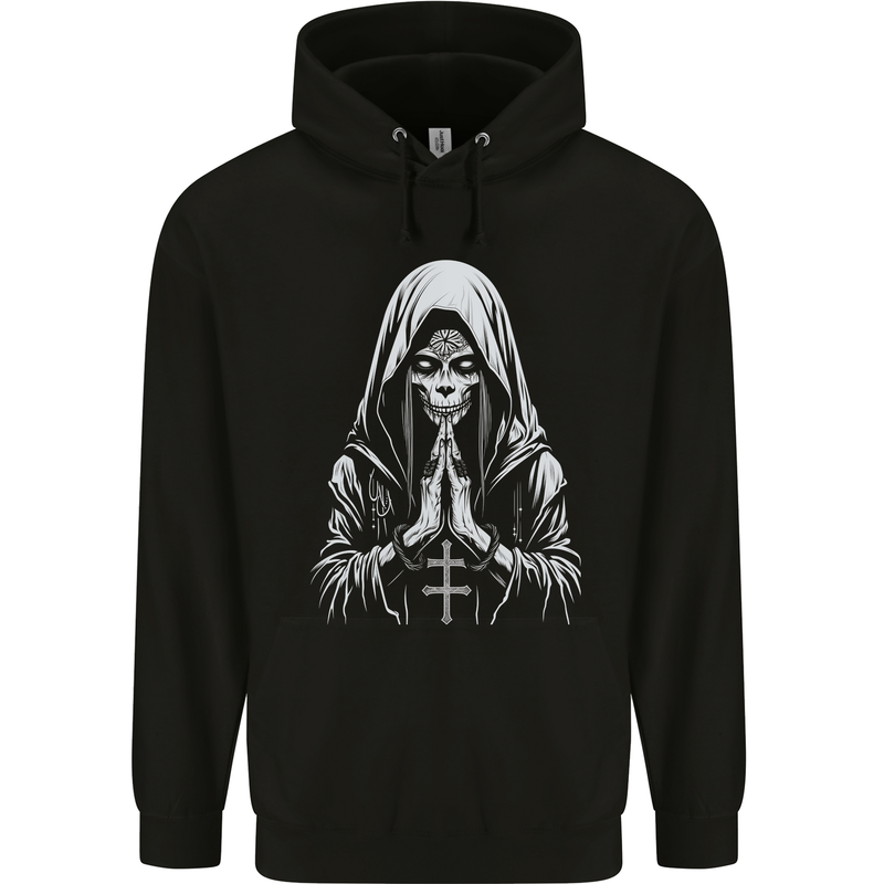 Evil Praying Nun Skull Demon Horror Childrens Kids Hoodie Black