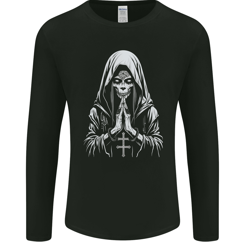 Evil Praying Nun Skull Demon Horror Mens Long Sleeve T-Shirt Black
