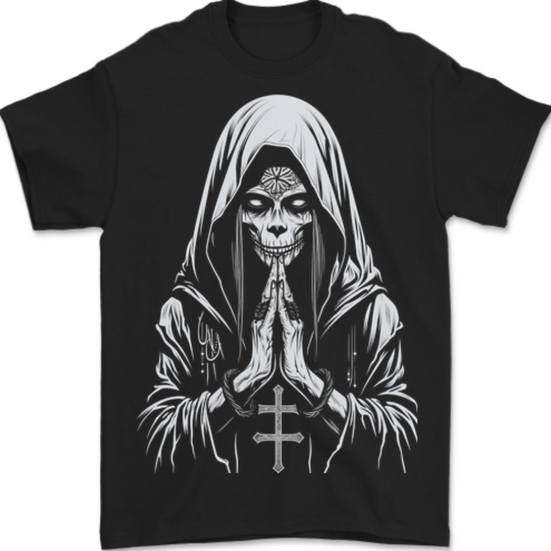 Evil Praying Nun Skull Demon Horror Mens T-Shirt 100% Cotton BLACK