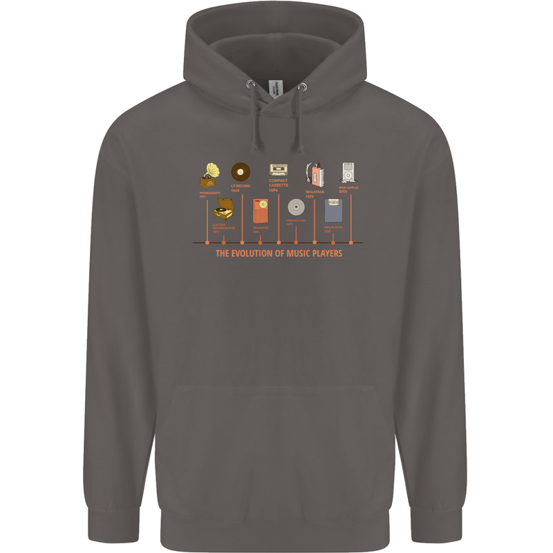 Evolution Of Music Players Vinyl MP3 CD Mens 80% Cotton Hoodie Charcoal