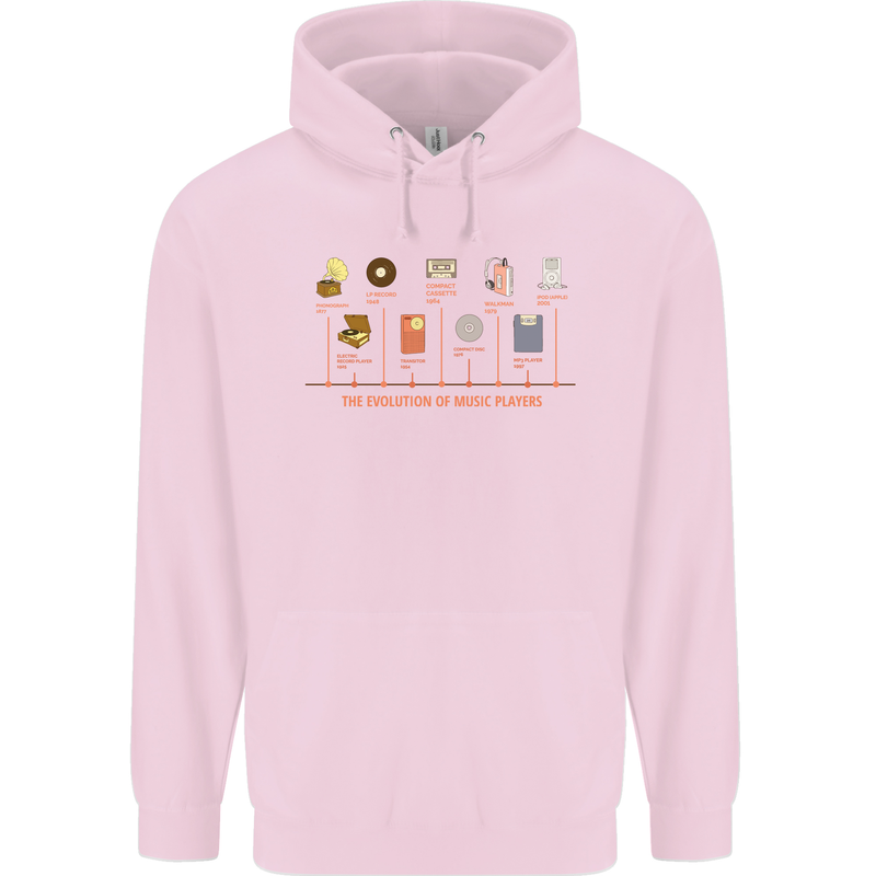 Evolution Of Music Players Vinyl MP3 CD Mens 80% Cotton Hoodie Light Pink