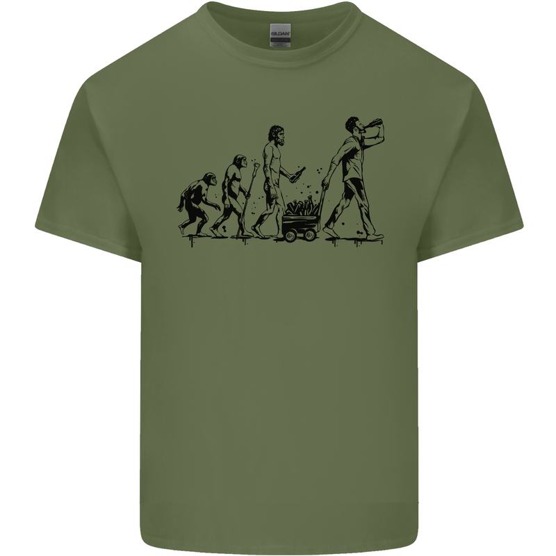 Evolution of Beer Funny Alcohol Ape to Man Mens Cotton T-Shirt Tee Top Military Green