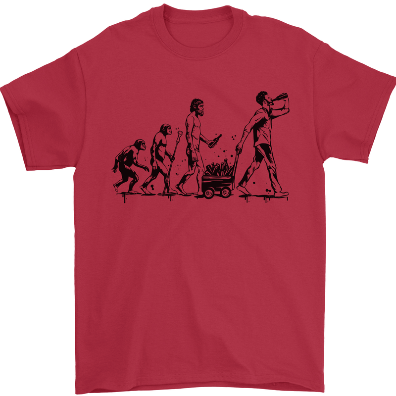 Evolution of Beer Funny Alcohol Ape to Man Mens T-Shirt 100% Cotton Red