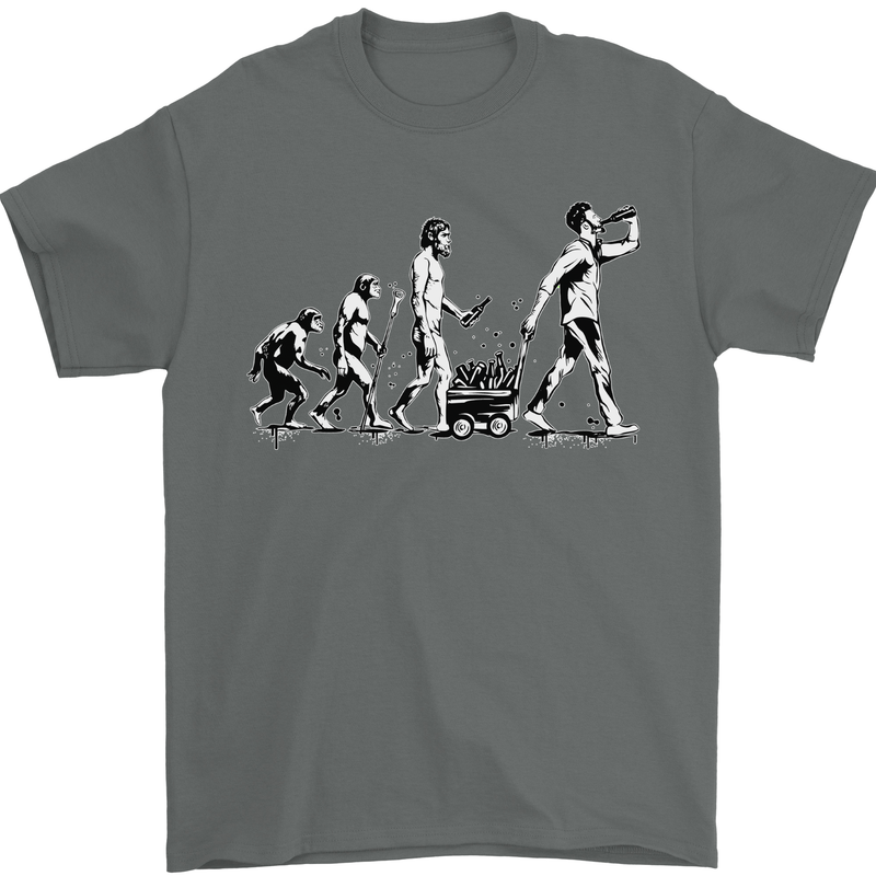 Evolution of Beer Funny Ape to Man Alcohol Mens T-Shirt 100% Cotton Charcoal