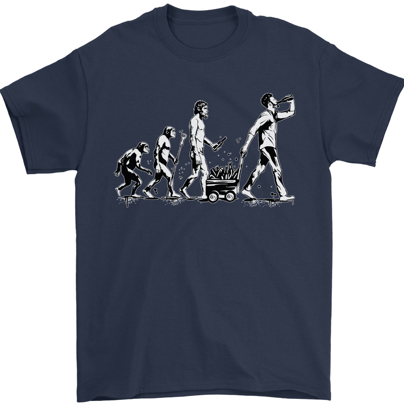 Evolution of Beer Funny Ape to Man Alcohol Mens T-Shirt 100% Cotton Navy Blue