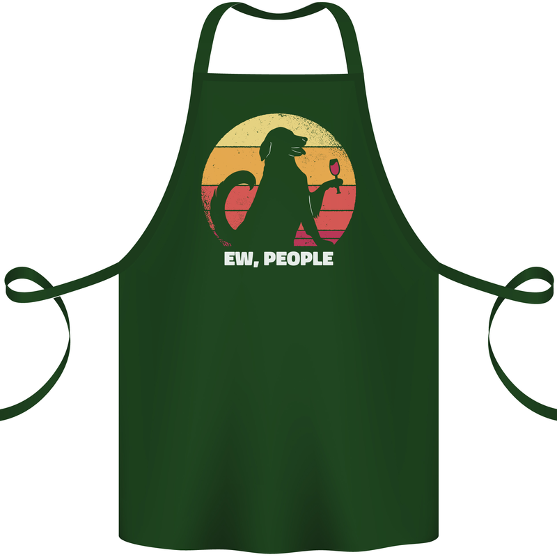 Ew People Funny Wine Drinking Dog Cotton Apron 100% Organic Forest Green