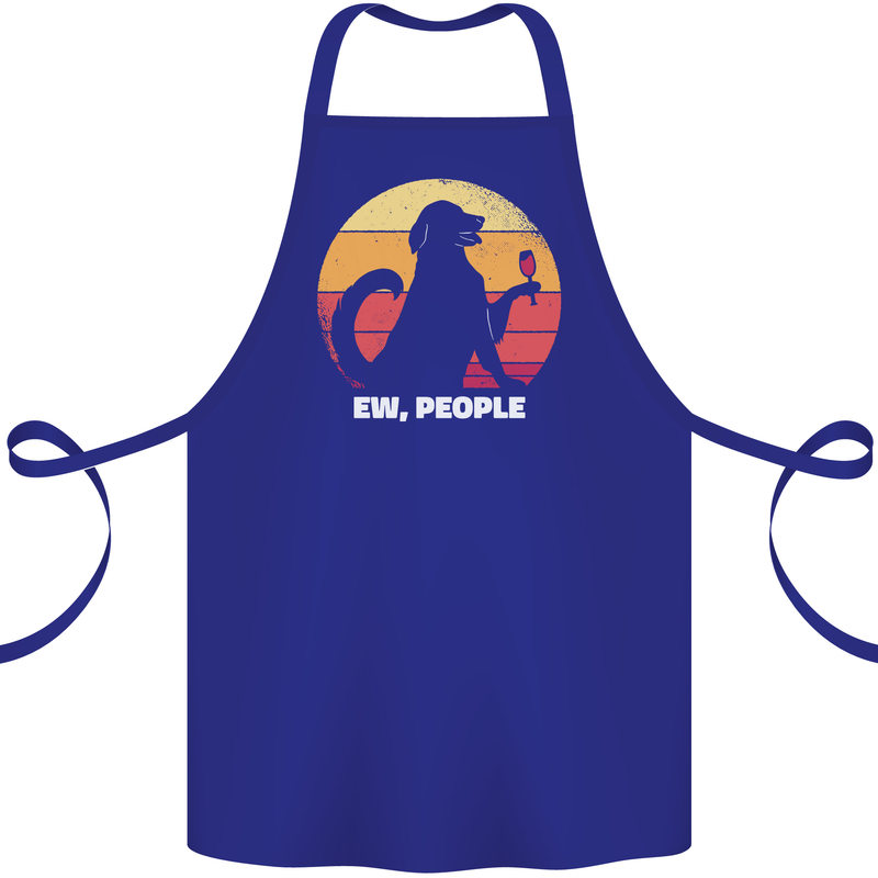 Ew People Funny Wine Drinking Dog Cotton Apron 100% Organic Royal Blue