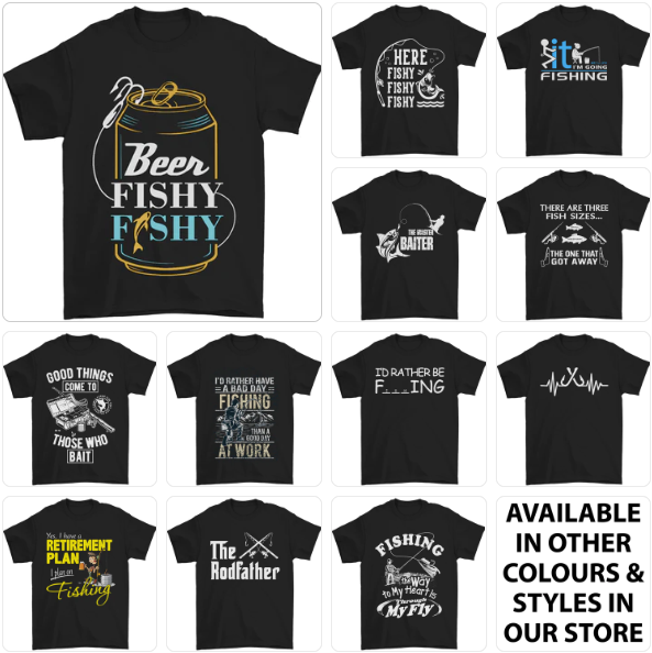 a group of t - shirts that say beer fishy