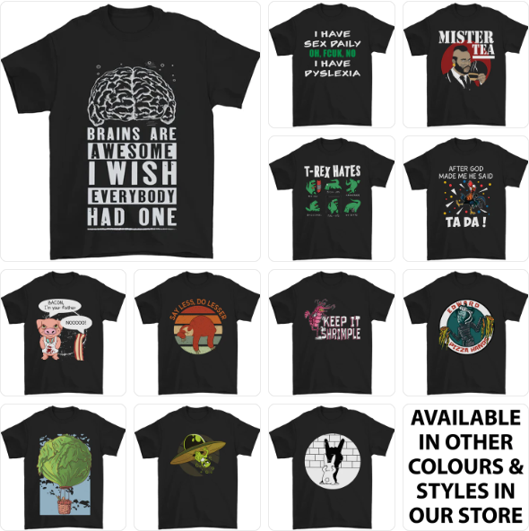 a group of t - shirts with different designs on them