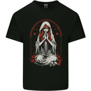 Fantasy Anime Girl Praying With Skulls & Roses Kids T-Shirt Childrens Black