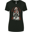 Fantasy Anime Girl Praying With Skulls & Roses Womens Wider Cut T-Shirt Black