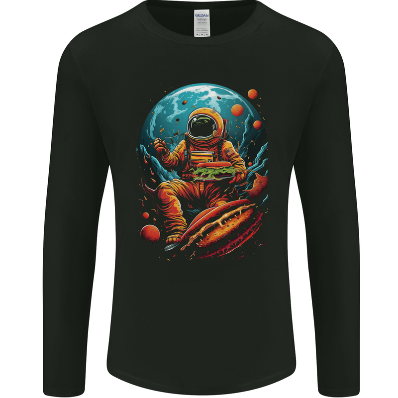 Fantasy Burger Space Astronaut Planets Food Mens Long Sleeve T-Shirt Black