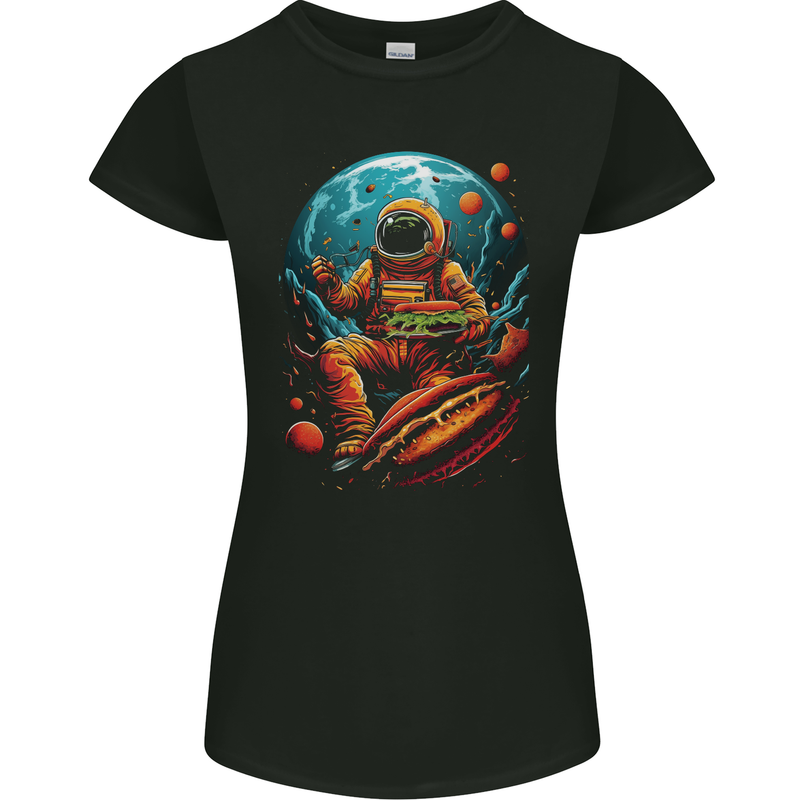 Fantasy Burger Space Astronaut Planets Food Womens Petite Cut T-Shirt Black