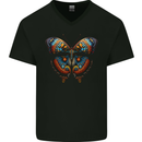 Fantasy Butterfly Design Mens V-Neck Cotton T-Shirt Black