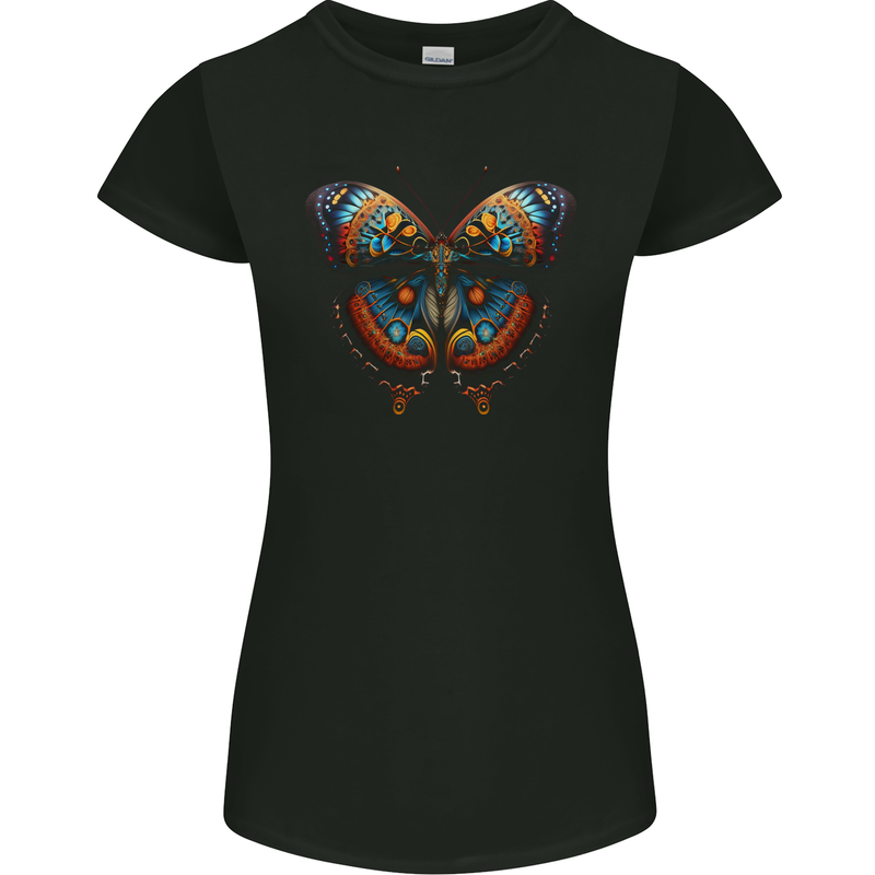 Fantasy Butterfly Design Womens Petite Cut T-Shirt Black