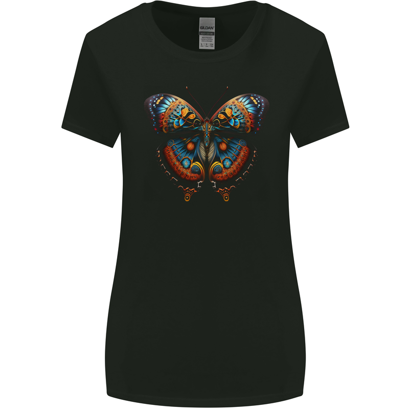 Fantasy Butterfly Design Womens Wider Cut T-Shirt Black