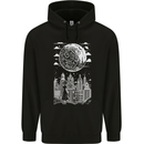 Fantasy City Black and White City Anime Mens 80% Cotton Hoodie Black