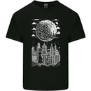 Fantasy City Black and White City Anime Mens Cotton T-Shirt Tee Top Black