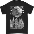 Fantasy City Black and White City Anime Mens T-Shirt 100% Cotton BLACK
