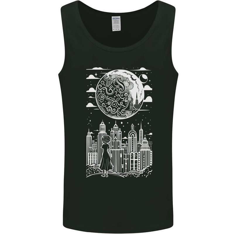 Fantasy City Black and White City Anime Mens Vest Tank Top Black