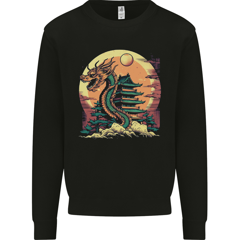 Fantasy Dragon Pagoda Kids Sweatshirt Jumper Black