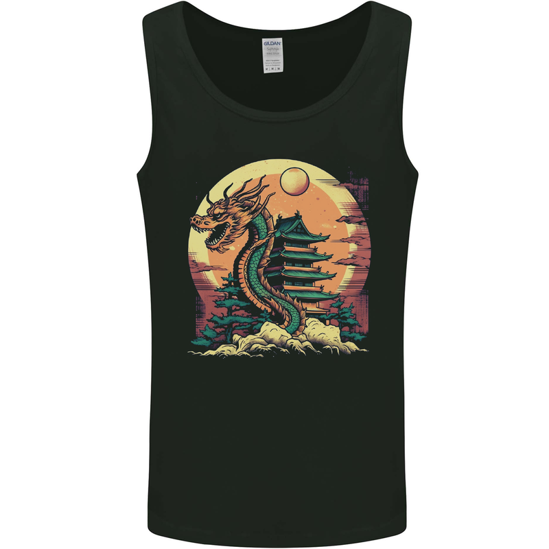 Fantasy Dragon Pagoda Mens Vest Tank Top Black