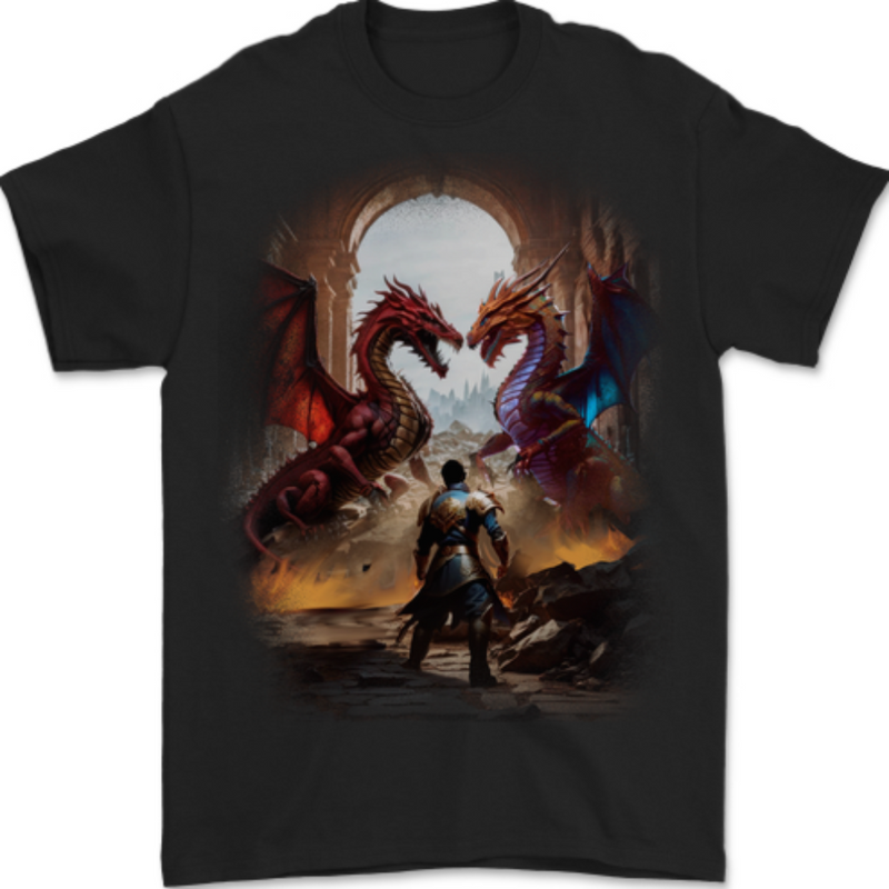 Fantasy Dragons Mens T-Shirt 100% Cotton BLACK