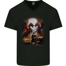 Fantasy Dragons Mens V-Neck Cotton T-Shirt Black