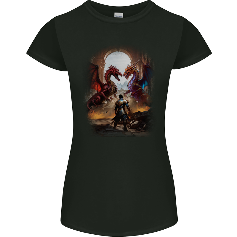 Fantasy Dragons Womens Petite Cut T-Shirt Black
