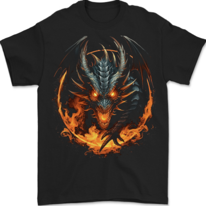Fantasy Fire Dragon 1 Mens T-Shirt 100% Cotton BLACK
