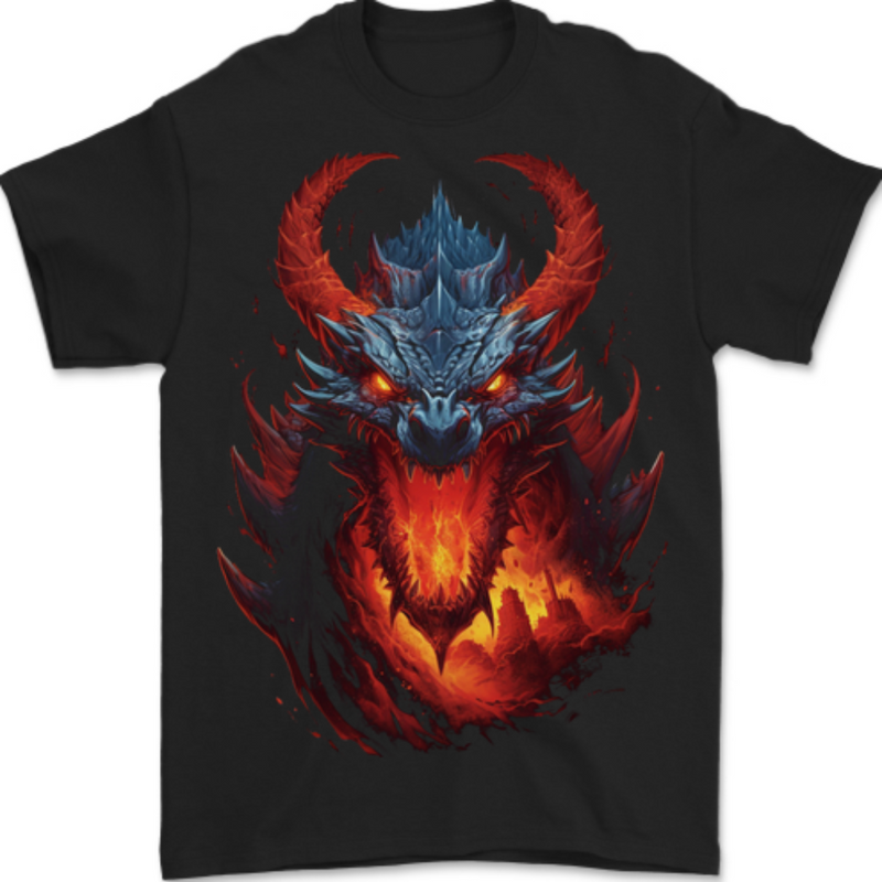 Fantasy Fire Dragon 2 Mens T-Shirt 100% Cotton BLACK