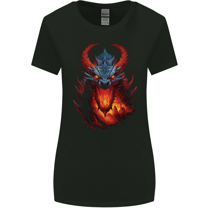 Fantasy Fire Dragon 2 Womens Wider Cut T-Shirt Black