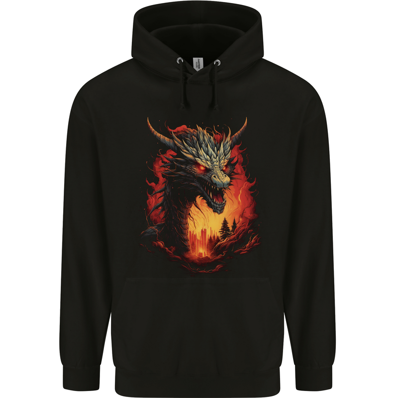 Fantasy Fire Dragon 3 Mens 80% Cotton Hoodie Black
