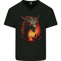 Fantasy Fire Dragon 3 Mens V-Neck Cotton T-Shirt Black