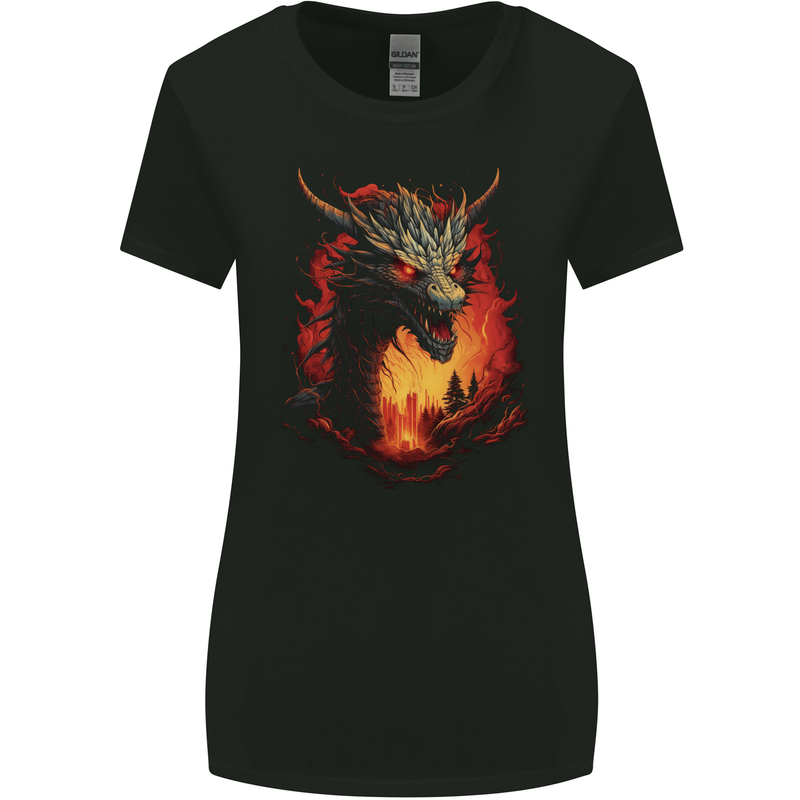 Fantasy Fire Dragon 3 Womens Wider Cut T-Shirt Black