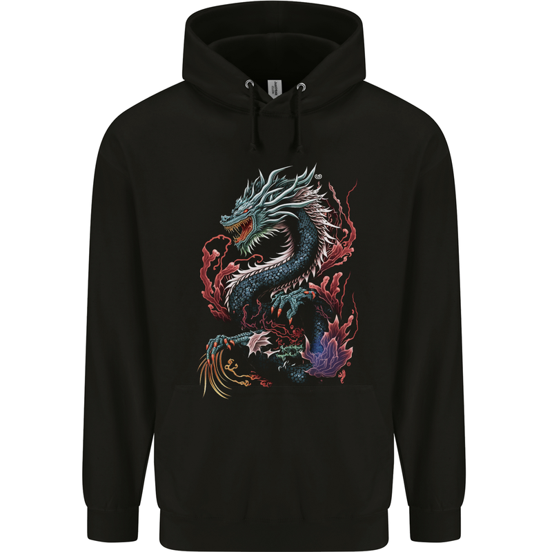 Fantasy Fire Dragon 7 Mens 80% Cotton Hoodie Black