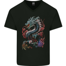 Fantasy Fire Dragon 7 Mens V-Neck Cotton T-Shirt Black