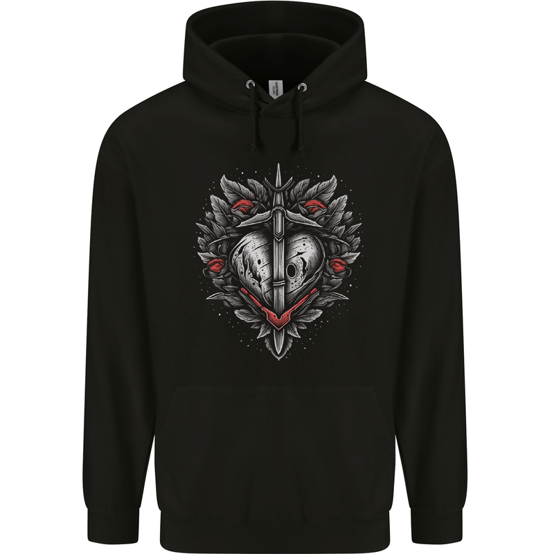 Fantasy Heart & Sword Childrens Kids Hoodie Black