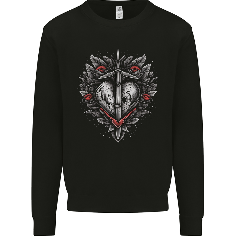 Fantasy Heart & Sword Kids Sweatshirt Jumper Black