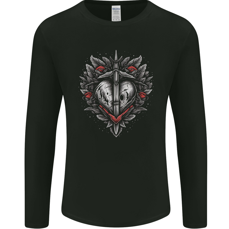 Fantasy Heart & Sword Mens Long Sleeve T-Shirt Black