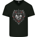 Fantasy Heart & Sword Mens V-Neck Cotton T-Shirt Black