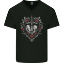 Fantasy Heart & Sword Mens V-Neck Cotton T-Shirt Black