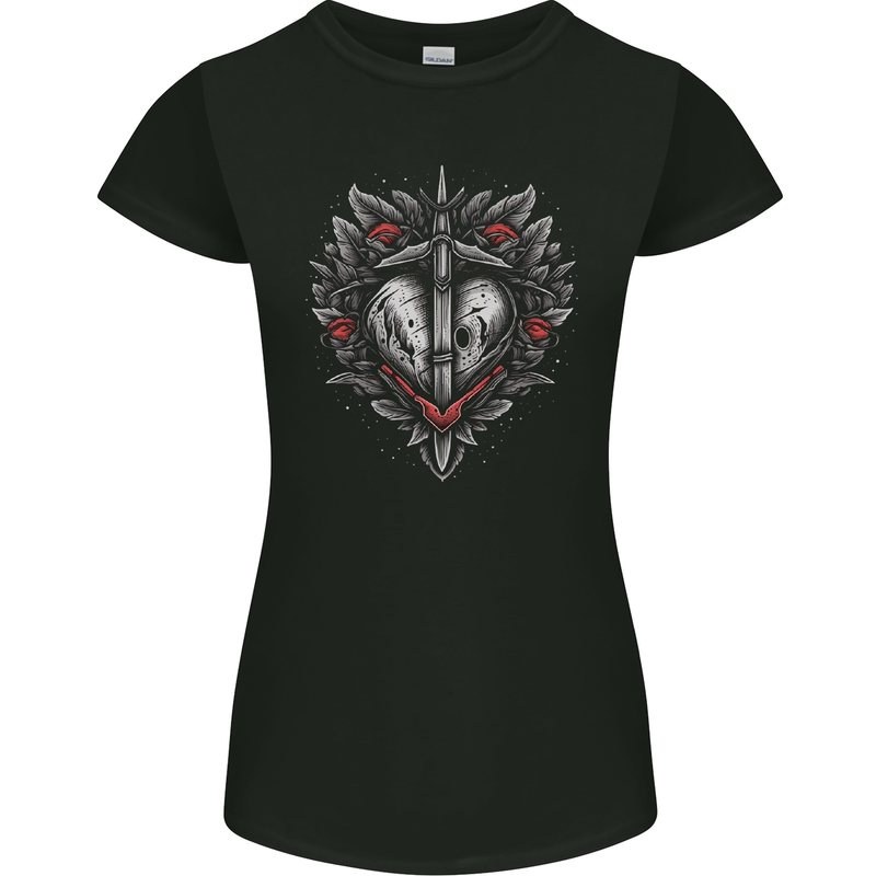 Fantasy Heart & Sword Womens Petite Cut T-Shirt Black