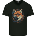 Fantasy Kitsune Japanese Folklore Fox Mens V-Neck Cotton T-Shirt Black