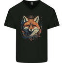 Fantasy Kitsune Japanese Folklore Fox Mens V-Neck Cotton T-Shirt Black