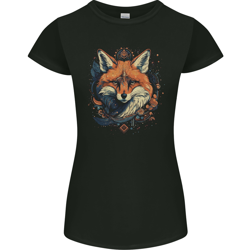 Fantasy Kitsune Japanese Folklore Fox Womens Petite Cut T-Shirt Black